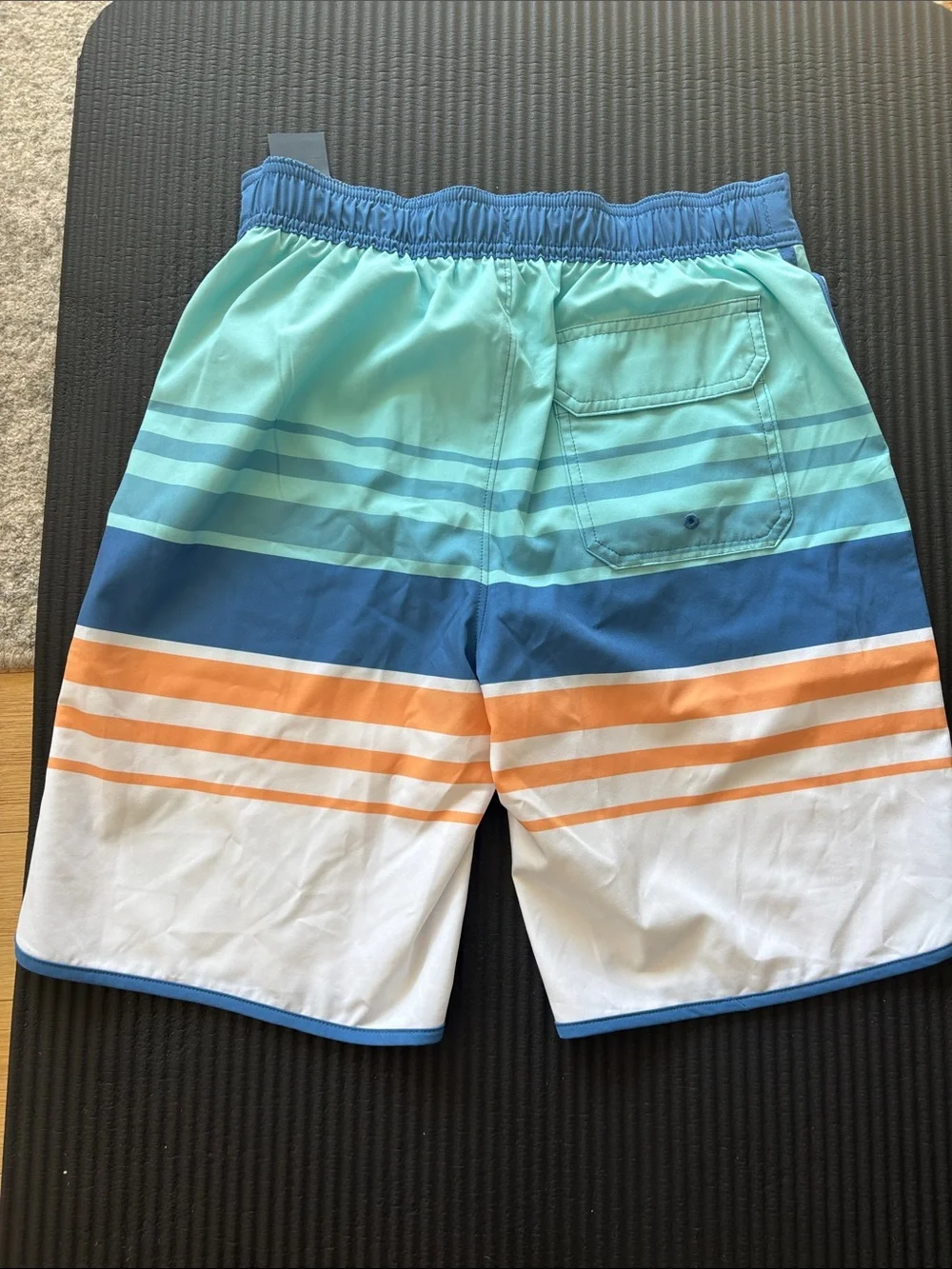 Abercrombie & Fitch Teal, Blue, Orange and White Striped Men's Swim Board Shorts